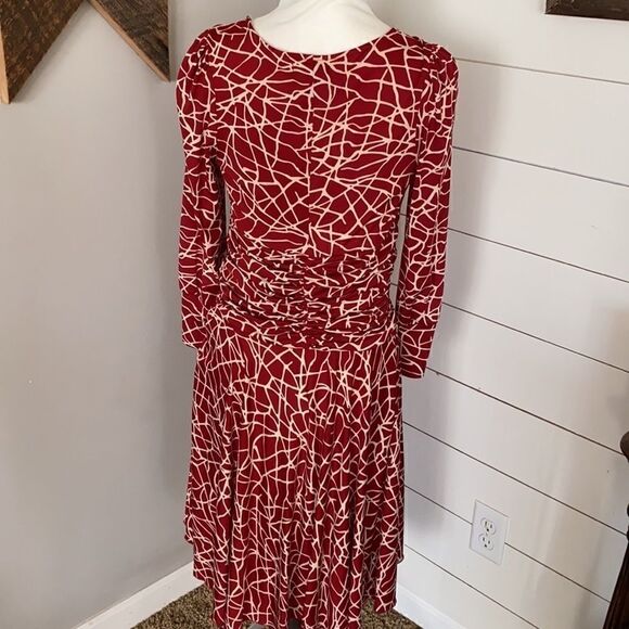 BCBGMaxAzria | Burnt Orange Giraffe Pattern Print Faux Wrap Ruched Dress | M - Picture 7 of 10